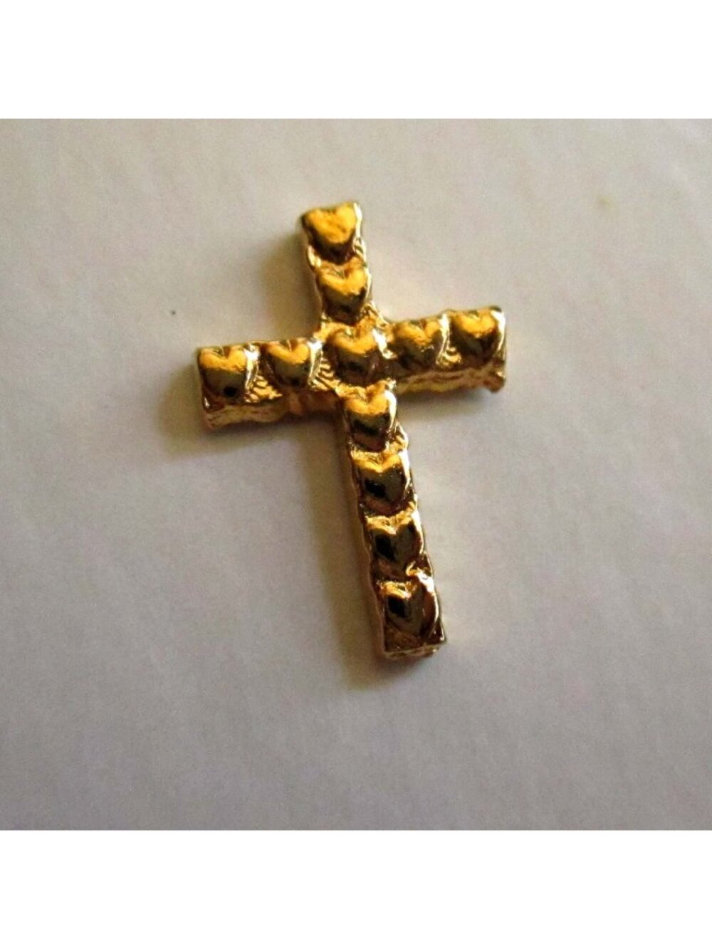 True Vtg 70s pin pinback NOS NWOT TINY Goldtone 6/8" Heart Love Crucifix Cross